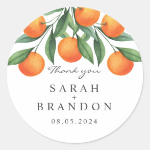 Watercolor Orange  Leaf  Summer Wedding Classic Round Sticker