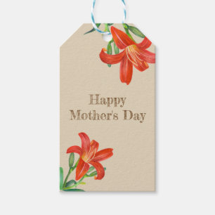 Watercolor Orange Lily Floral Art Mother's Day Gift Tags