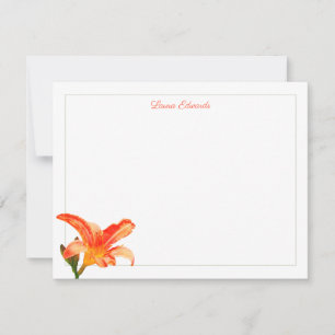 Watercolor Orange Lily Green Border Personalised Card
