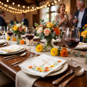 Watercolor Orange Marigold Floral Birthday Napkin