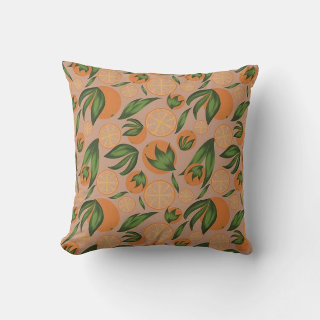 Watercolor Orange Pastel Fruit Pattern  Cushion (Front)