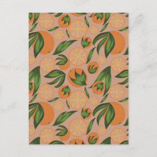 Watercolor Orange Pastel Fruit Pattern Postcard