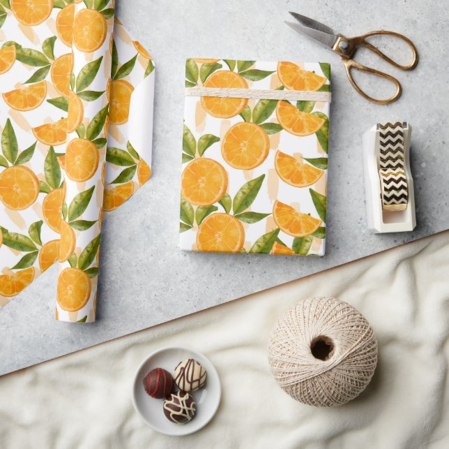 Watercolor Orange Pattern Wrapping Paper (Crafts)
