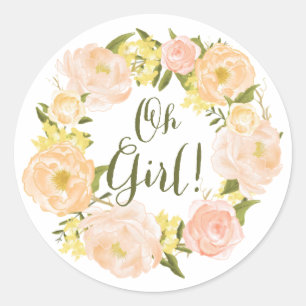 Watercolor Orange Peonies Wreath Baby Shower Classic Round Sticker