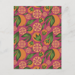 Watercolor Orange Pink Fruit Pattern Postcard