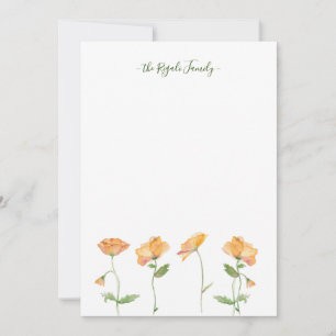 Watercolor Orange Poppies Personalised Stationery Card