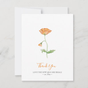 Watercolor Orange Poppies Thank You Note Holiday Card