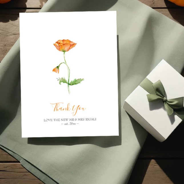 Watercolor Orange Poppies Thank You Note Holiday Card (Watercolor orange poppy thank you card by Victoria Grigaliunas of Do Tell A Belle.)