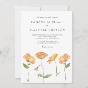 Watercolor Orange Poppies Wedding Invitation