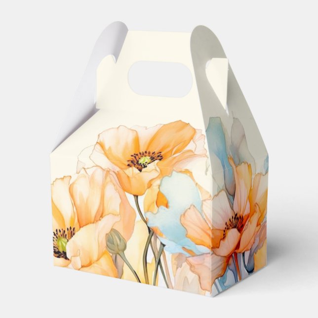 Watercolor Orange Poppy Bloom bridal shower Favour Box (Back Side)