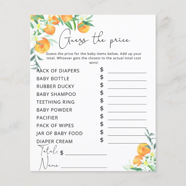 Watercolor orange Price Guess game (Front)