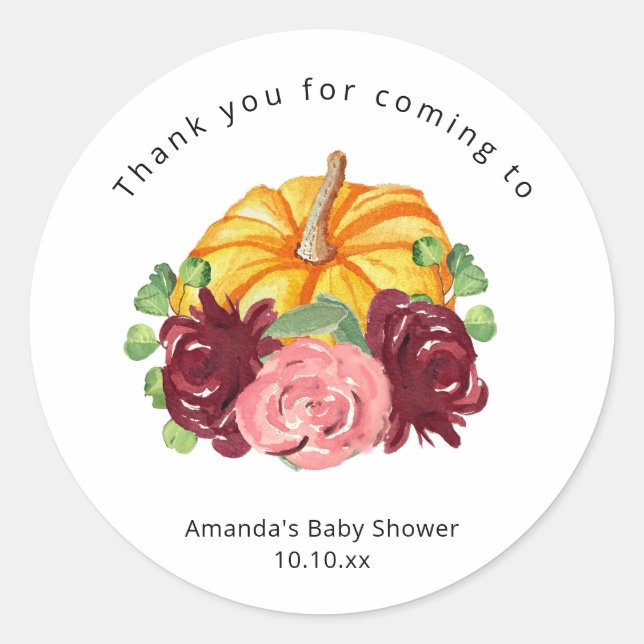 Watercolor orange Pumpkin baby shower Classic Round Sticker (Front)