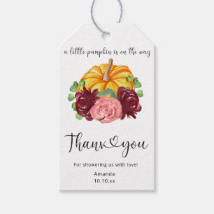 Watercolor orange Pumpkin baby shower Gift Tags