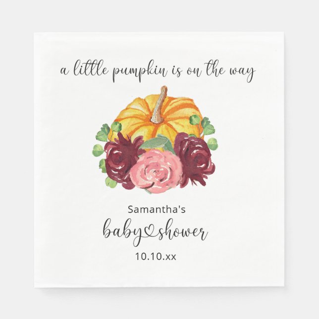 Watercolor orange Pumpkin baby shower Napkin (Front)