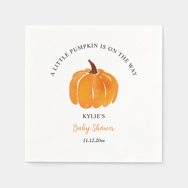 Watercolor Orange Pumpkin Baby Shower    Napkin (Front)