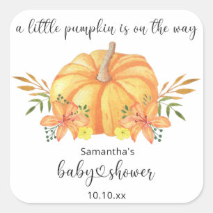 Watercolor orange Pumpkin baby shower Square Sticker