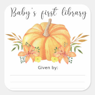 Watercolor orange Pumpkin - Baby's first library Square Sticker
