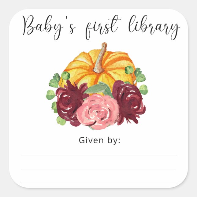 Watercolor orange Pumpkin - Baby's first library Square Sticker (Front)