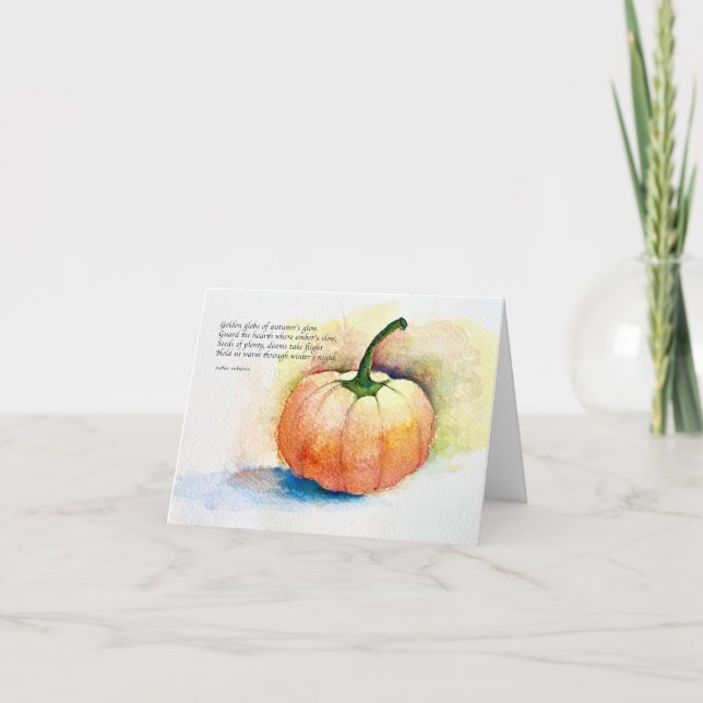 Watercolor Orange Pumpkin Blank Note Card (Front)