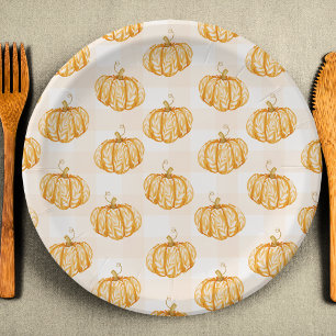 Watercolor Orange Pumpkin Fall Autumn Paper Plate
