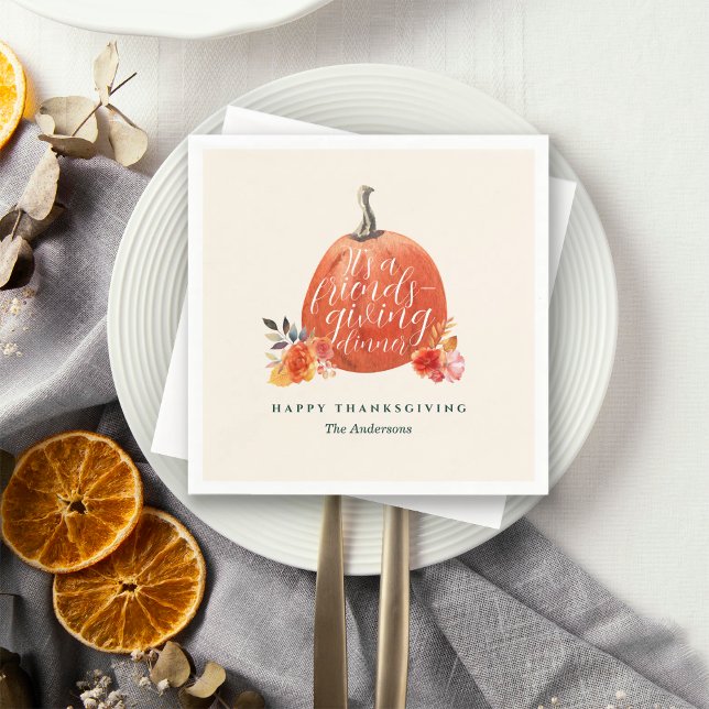 Watercolor Orange Pumpkin Friendsgiving Dinner Napkin (Creator Uploaded)