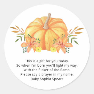 Watercolor orange Pumpkin - prayer candle sticker