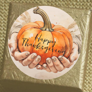 Watercolor Orange Pumpkin Thanksgiving Favour Classic Round Sticker