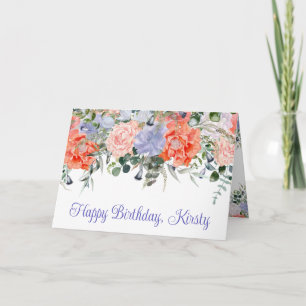 Watercolor Orange & Purple Summer Flowers Birthday Card