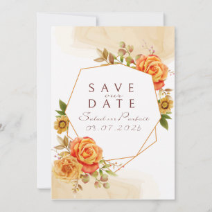 Watercolor Orange Rose Wedding Invitation Template