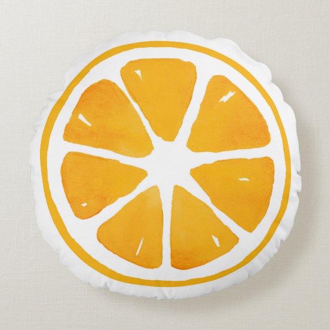 Watercolor Orange Slice Round Pillow (Front)