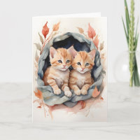 Watercolor Orange Tabby Best Pals Flowers Blank