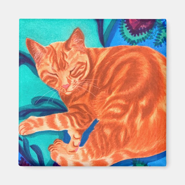 Watercolor Orange Tabby Cat Magnet (Front)