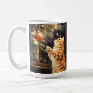 WATERCOLOR ORANGE TABBY KITTEN CHRISTMAS BALLS COFFEE MUG