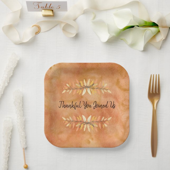 Watercolor Orange Thanksgiving Party Autumn Leaves Paper Plate (Wedding)