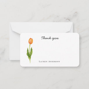 Watercolor orange tulip flower Little Thank you Card