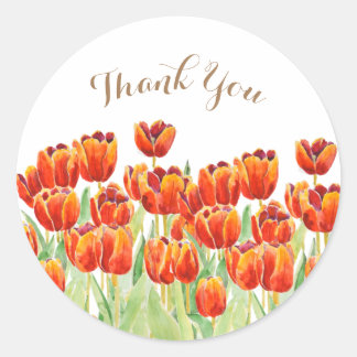 watercolor orange tulips classic round  sticker