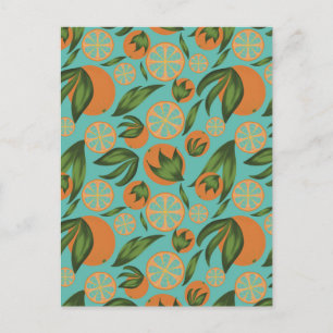 Watercolor Orange Turquoise Botanical Pattern Postcard