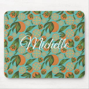 Watercolor Orange Turquoise Botanical Personalised Mouse Mat