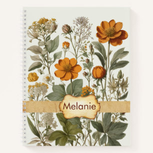 Watercolor Orange Wildflowers   Personalised Name Notebook