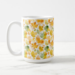WATERCOLOR ORANGE & YELLOW FALL AUTUMN LEAVES COFFEE MUG