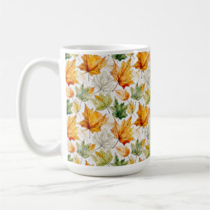 WATERCOLOR ORANGE YELLOW GREEN FALL AUTUMN LEAVES COFFEE MUG