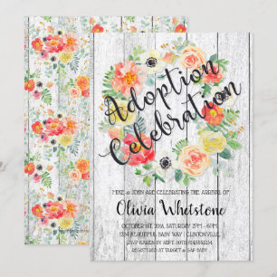 Watercolor Orange & Yellow Wreath Adoption Invitation