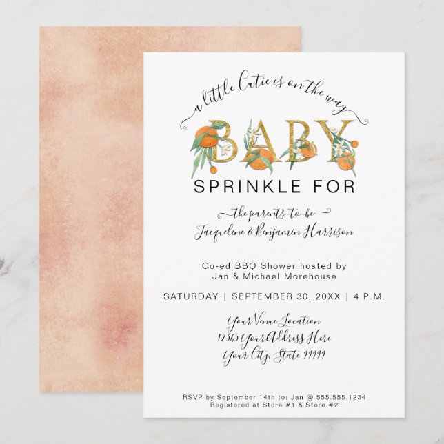 Watercolor Oranges A Little Cutie Baby Shower Invitation (Front/Back)