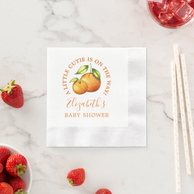 Watercolor Oranges A Little Cutie Baby Shower Napkin (Insitu)