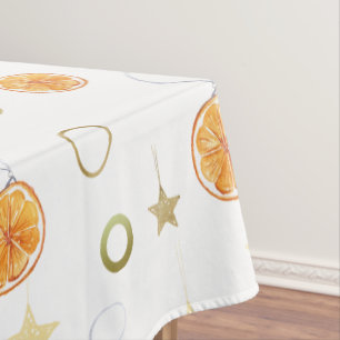Watercolor Oranges and Stars On Beige Tablecloth
