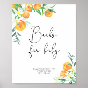 Watercolor oranges, books for baby poster