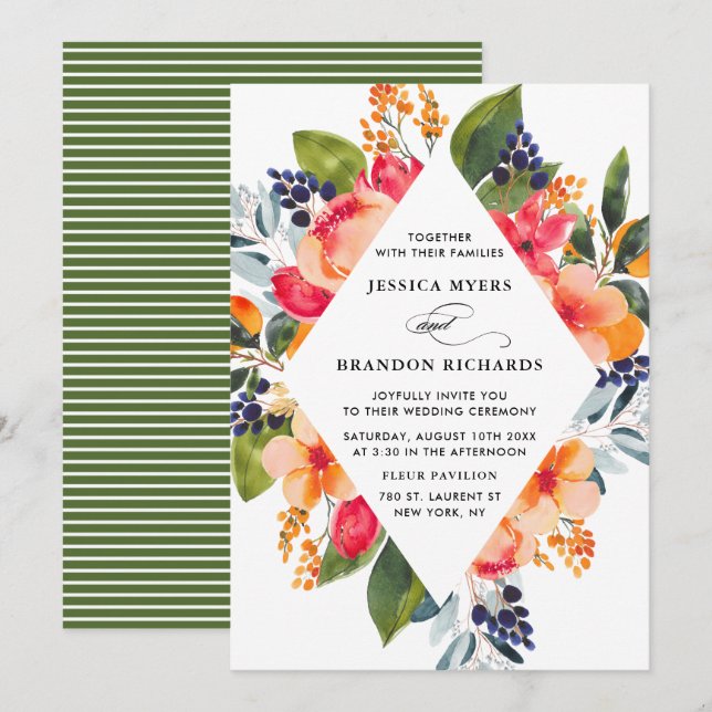 Watercolor Oranges Botanical Wedding Invitation (Front/Back)