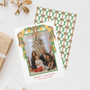 Watercolor Oranges Bow Garland Christmas Photo Holiday Card