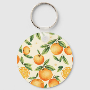Watercolor Oranges Citrus Pattern Key Ring