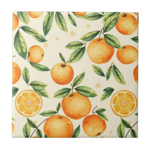 Watercolor Oranges Citrus Pattern Tile